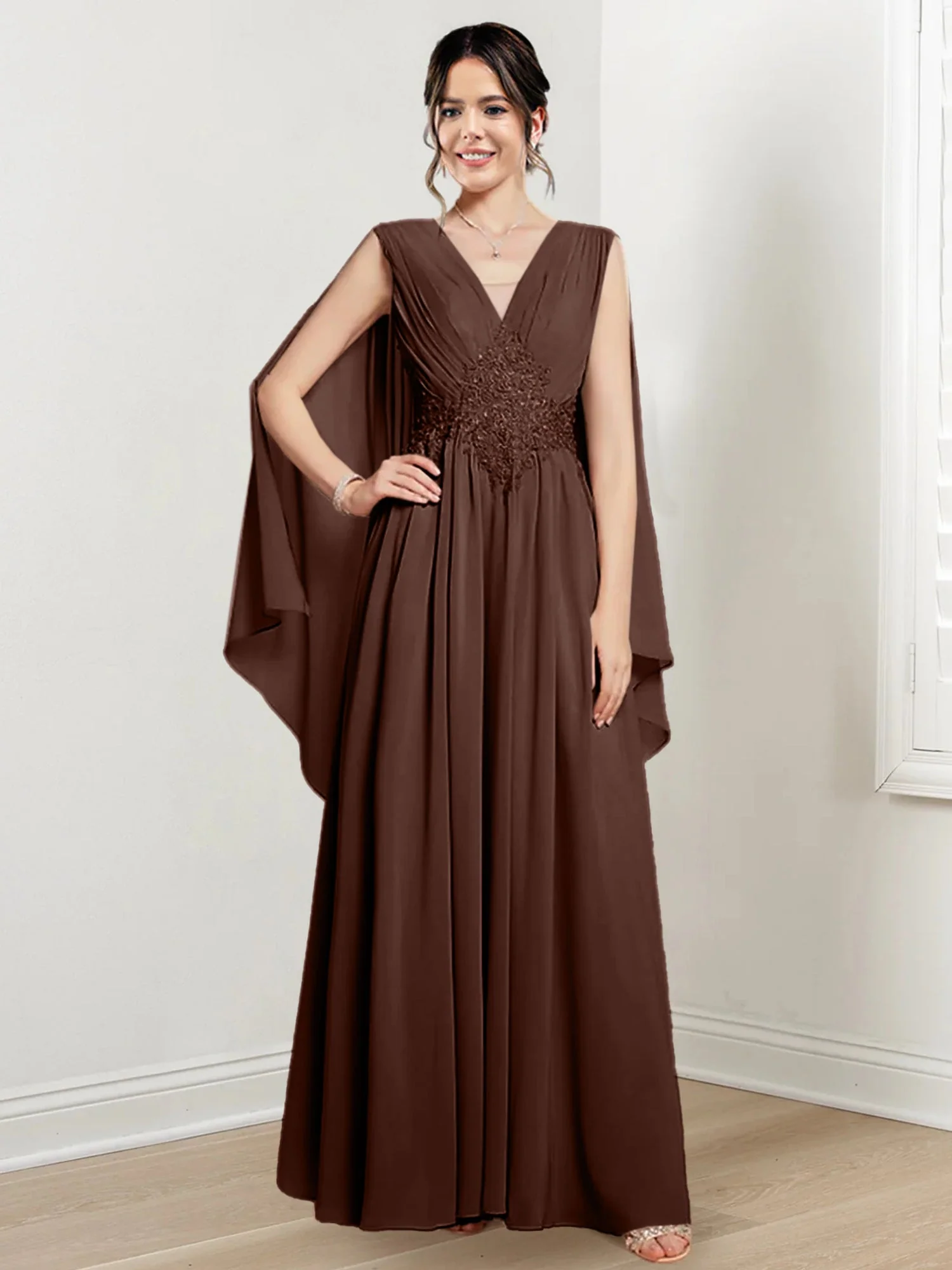 A-Line/Princess V-Neck Floor-Length Mother of the Bride Dresses - Image 9