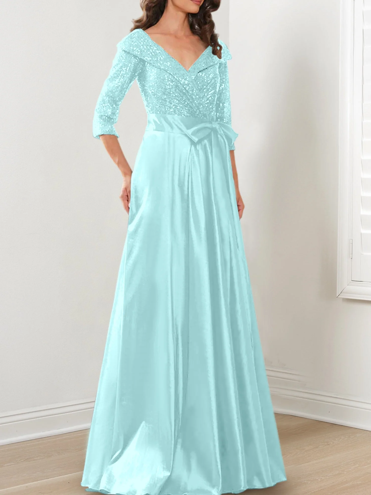 A-Line/Princess V-Neck Floor-Length Mother of the Bride Dresses - Image 31