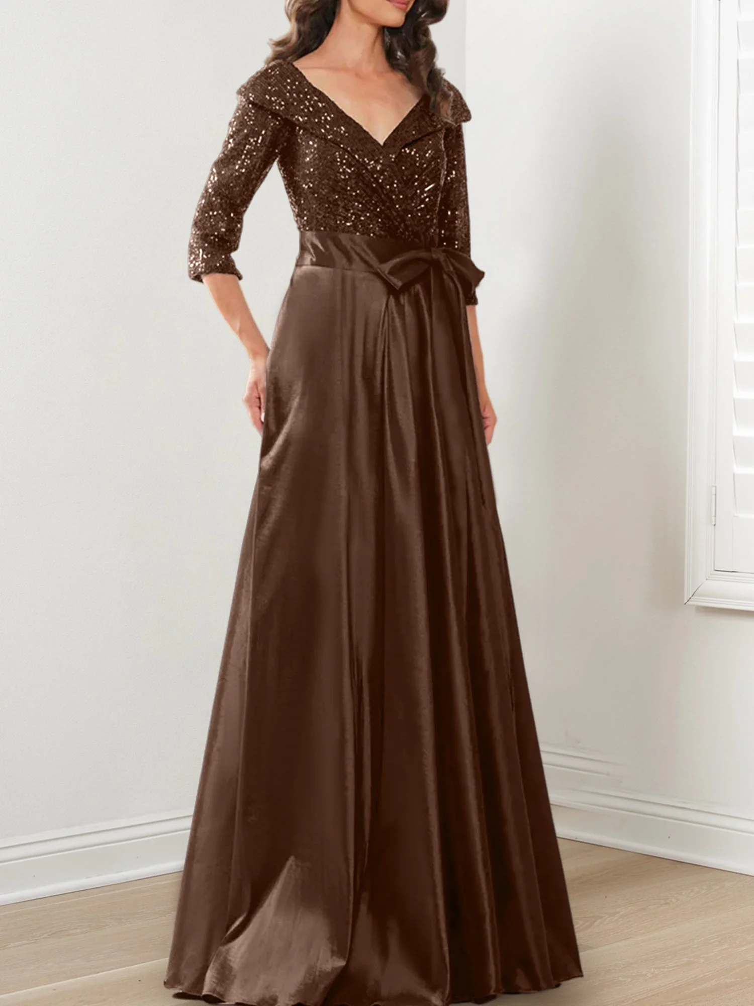 A-Line/Princess V-Neck Floor-Length Mother of the Bride Dresses - Image 49