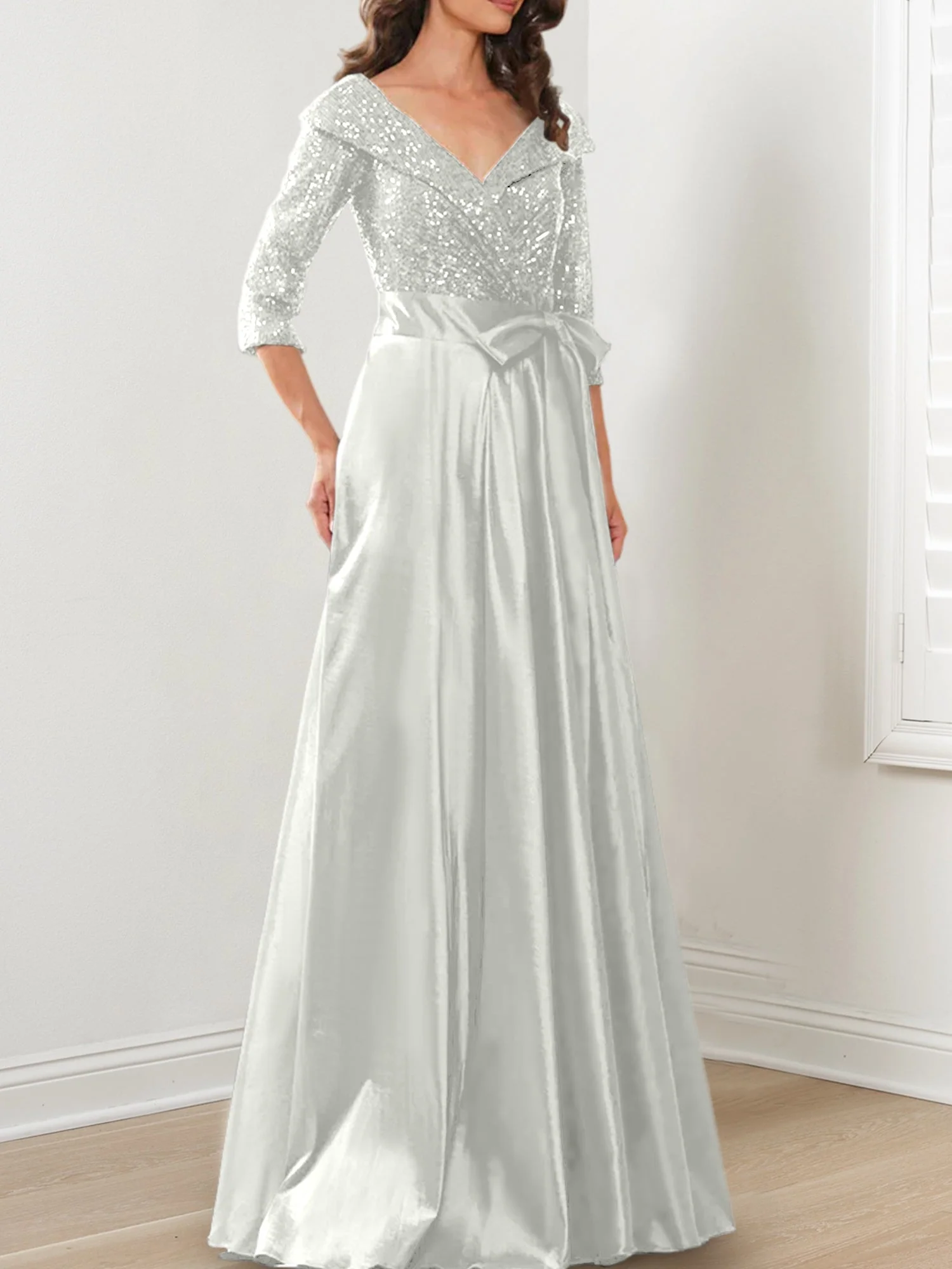 A-Line/Princess V-Neck Floor-Length Mother of the Bride Dresses - Image 71
