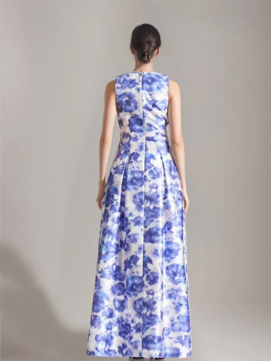 A-Line/Princess V-Neck Floor Length Printed Floral Elegant Mother of the Bride & Groom Dresses with High Split & Pleats - Image 2