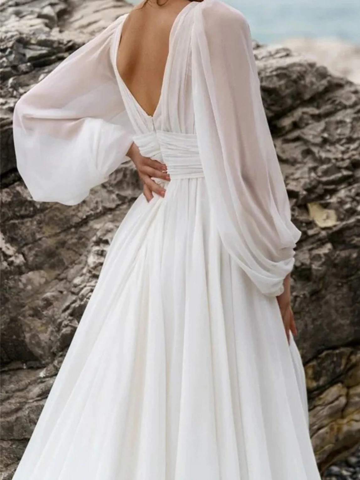 A-Line/Princess V-Neck Floor-Length Wedding Dress With Split Side - Image 4