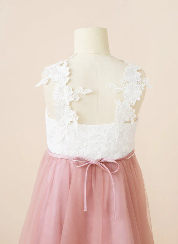A-Line/Princess V-Neck Flower Girl Dresses With Bow - Image 3