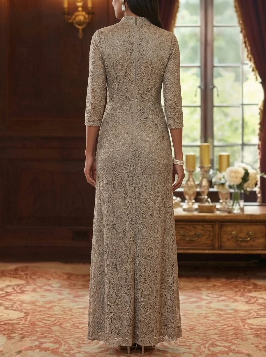 A-Line/Princess V-Neck Lace Mother of the Bride Dresses Ankle-Length 3/4 Sleeves Floral - Image 2