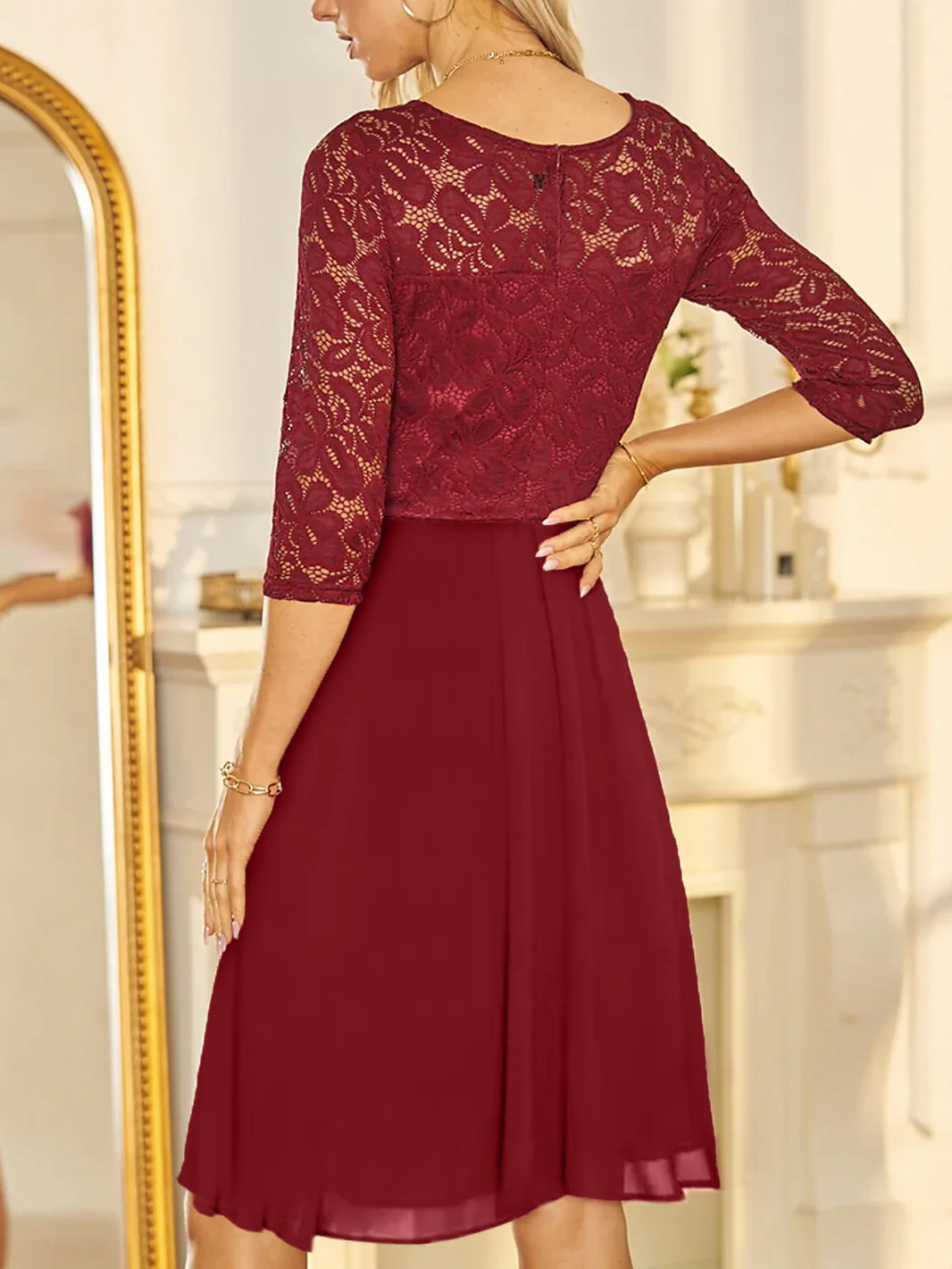 A-Line/Princess V-Neck Lace Wedding Guest Cocktail Dresses with Applique - Image 2
