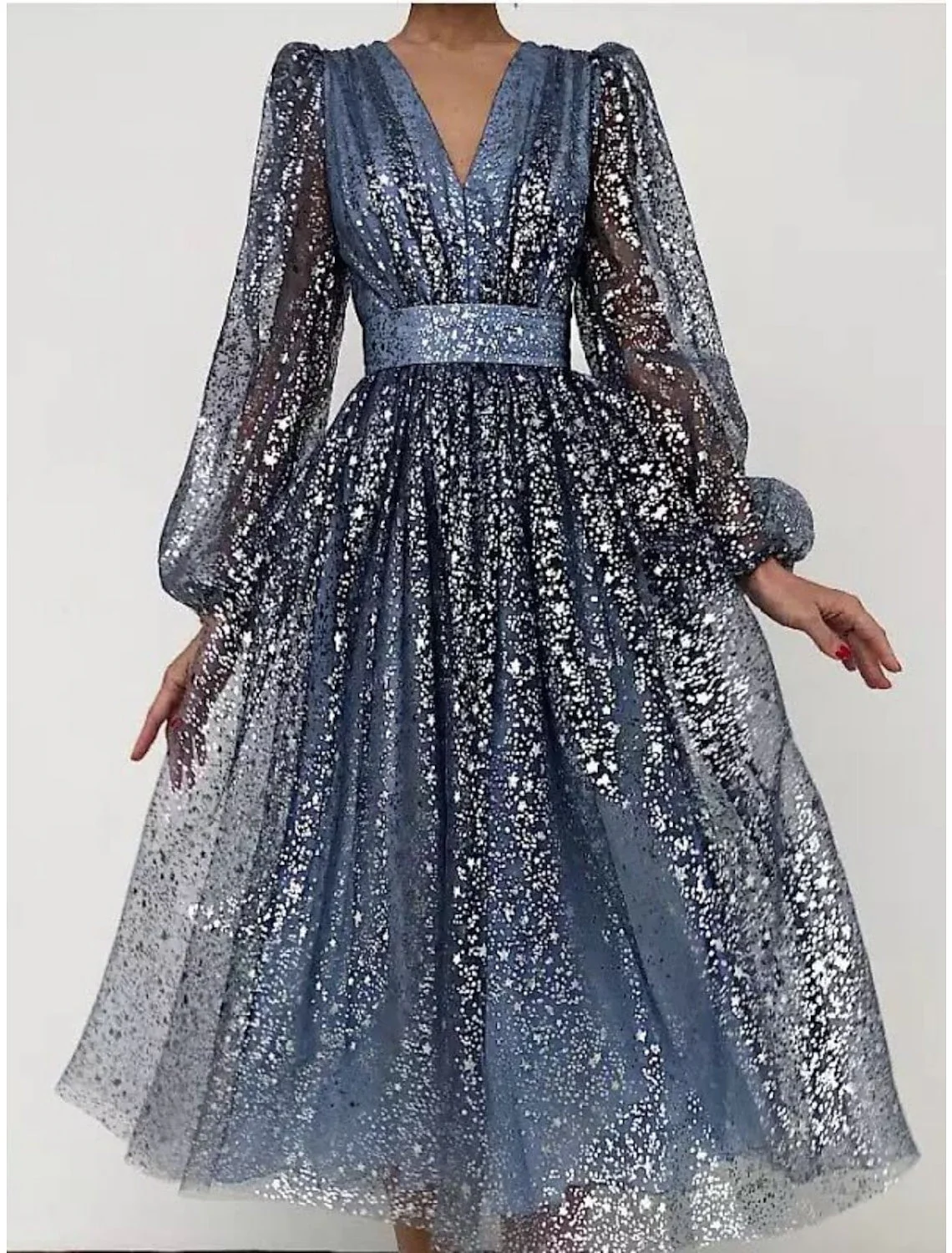 A Line/Princess V Neck Long Sleeves Wedding Guest Dress - Image 2