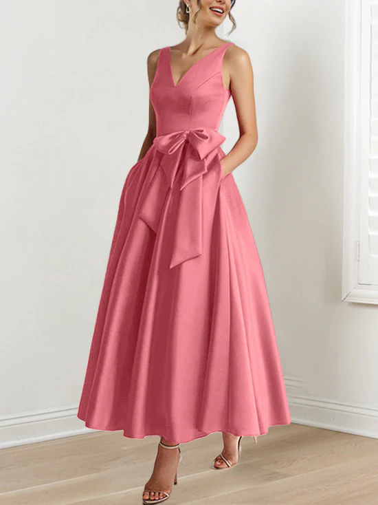 A-Line/Princess V-Neck Sleeveless Ankle-Length Mother of the Bride Dresses with Pockets & Ruffles - Image 10