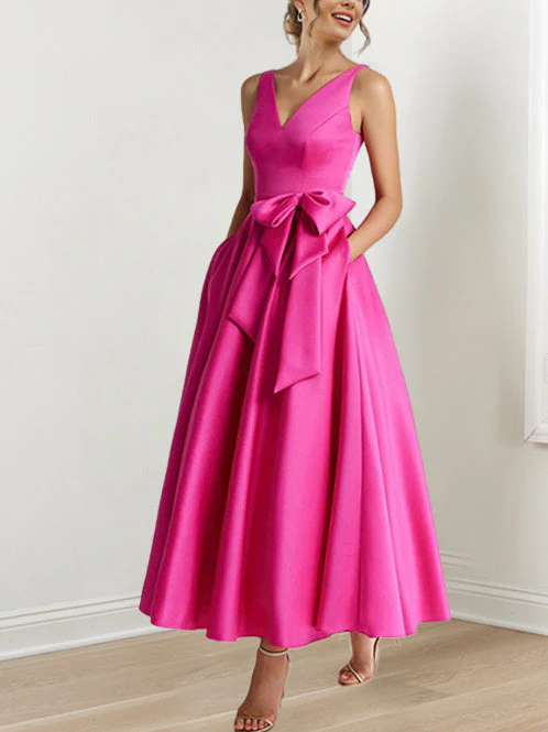 A-Line/Princess V-Neck Sleeveless Ankle-Length Mother of the Bride Dresses with Pockets & Ruffles - Image 60