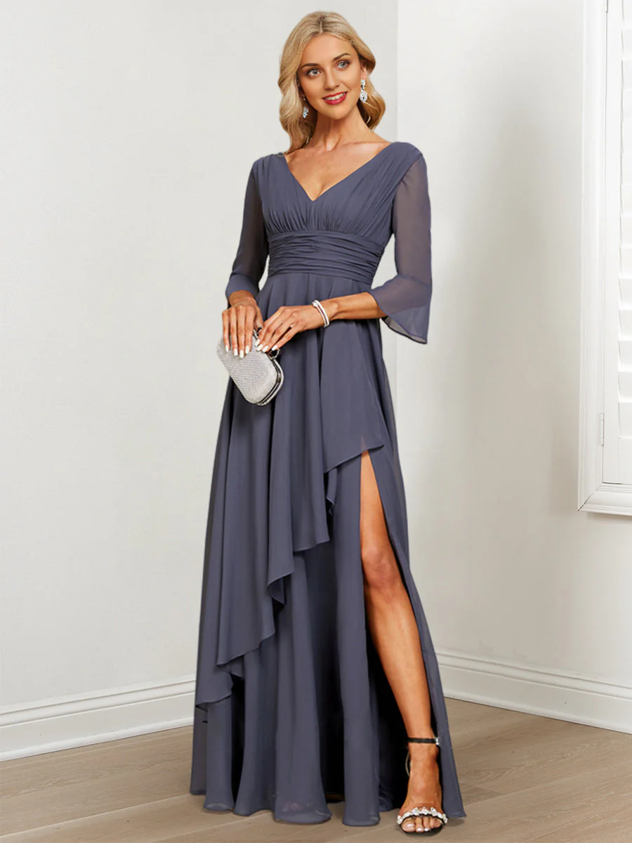 A-Line/Princess V-Neck Mother of the Bride Dresses with Ruffles - Image 4