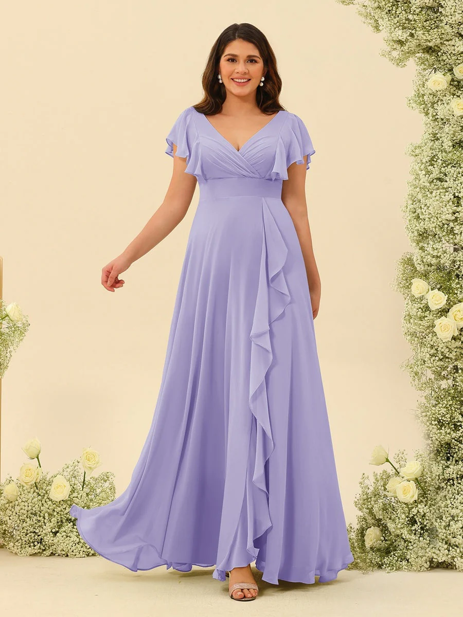 A-Line/Princess V-Neck Plus Size Bridesmaid Dresses with Ruffles - Image 10