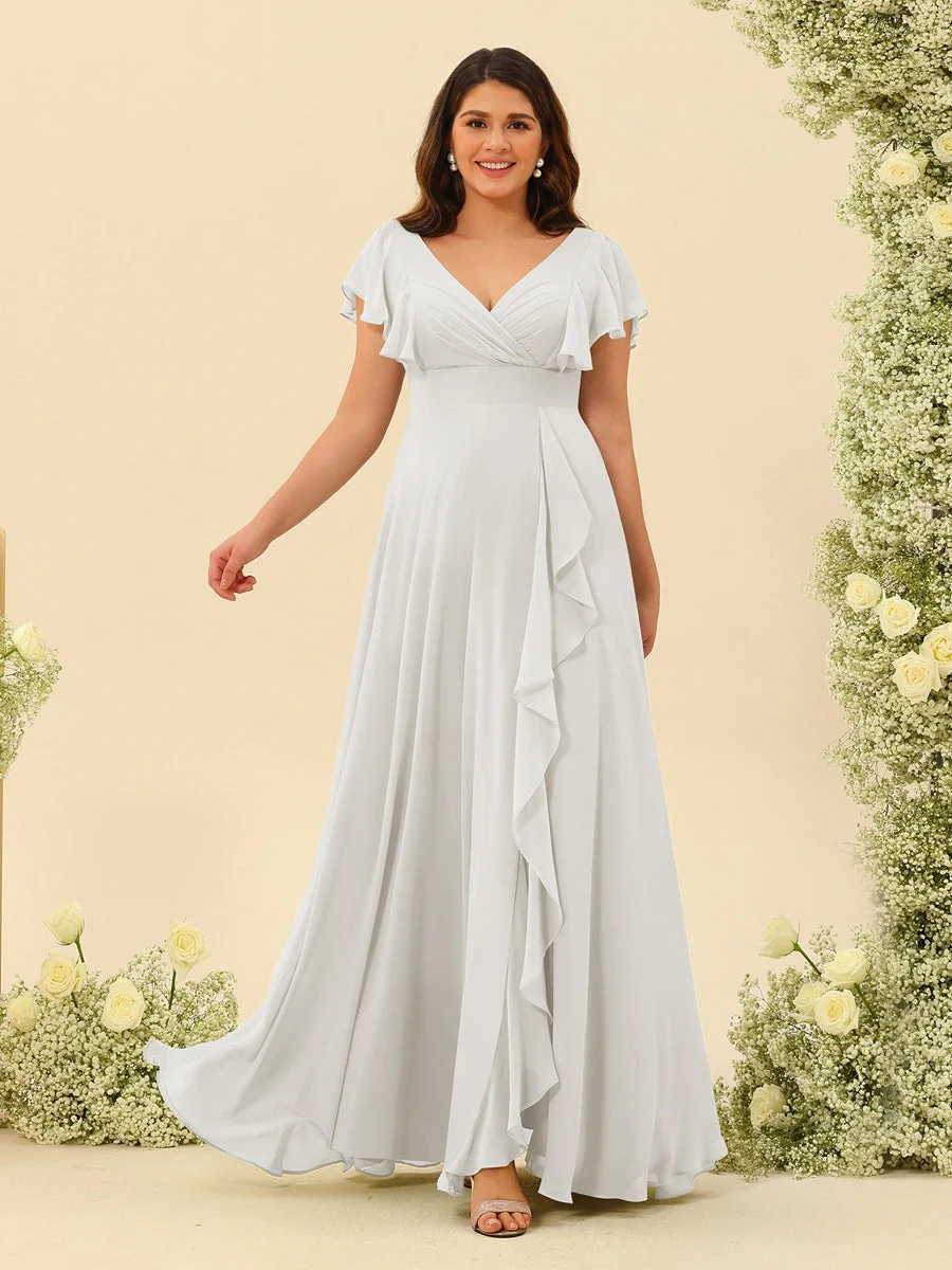 A-Line/Princess V-Neck Plus Size Bridesmaid Dresses with Ruffles - Image 17