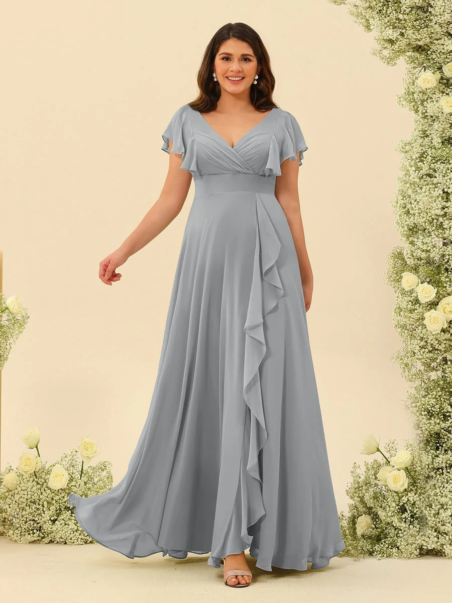 A-Line/Princess V-Neck Plus Size Bridesmaid Dresses with Ruffles - Image 18