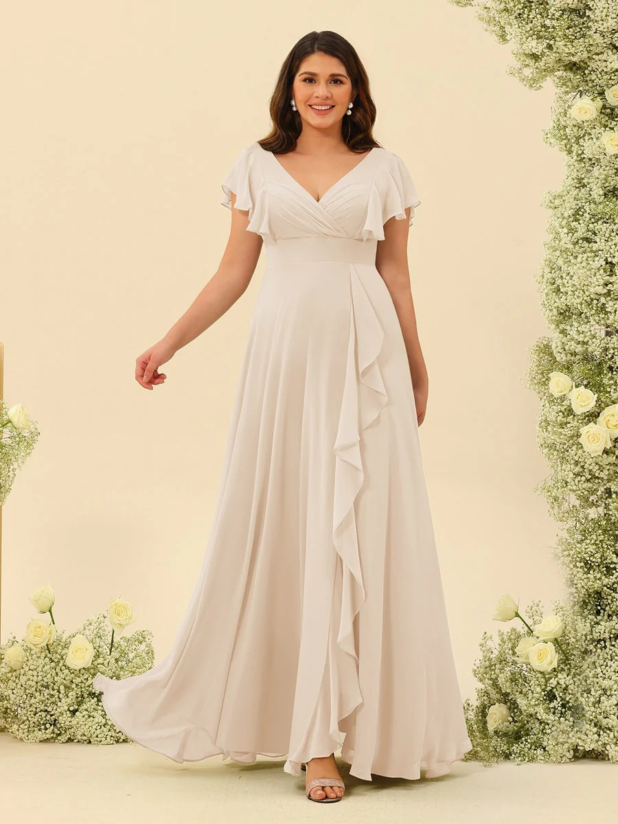 A-Line/Princess V-Neck Plus Size Bridesmaid Dresses with Ruffles - Image 19
