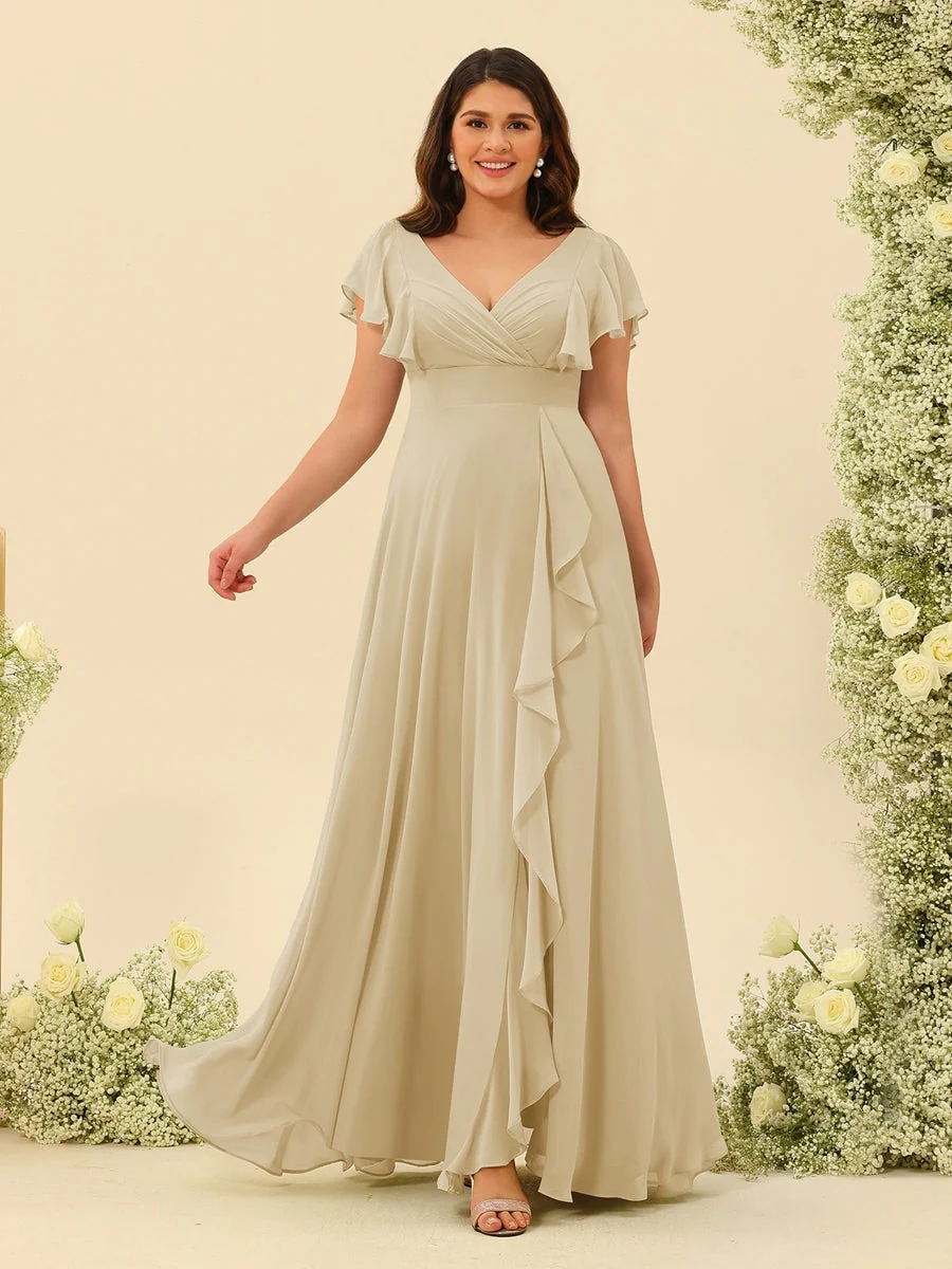 A-Line/Princess V-Neck Plus Size Bridesmaid Dresses with Ruffles - Image 20