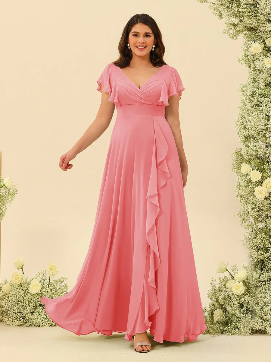A-Line/Princess V-Neck Plus Size Bridesmaid Dresses with Ruffles - Image 28