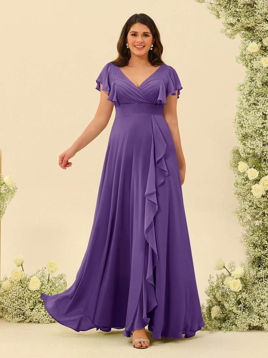 A-Line/Princess V-Neck Plus Size Bridesmaid Dresses with Ruffles - Image 38
