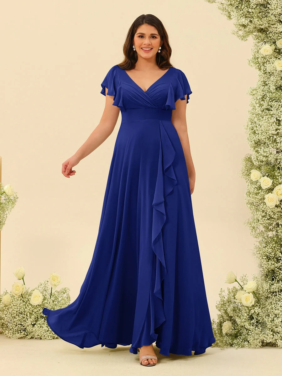 A-Line/Princess V-Neck Plus Size Bridesmaid Dresses with Ruffles - Image 52