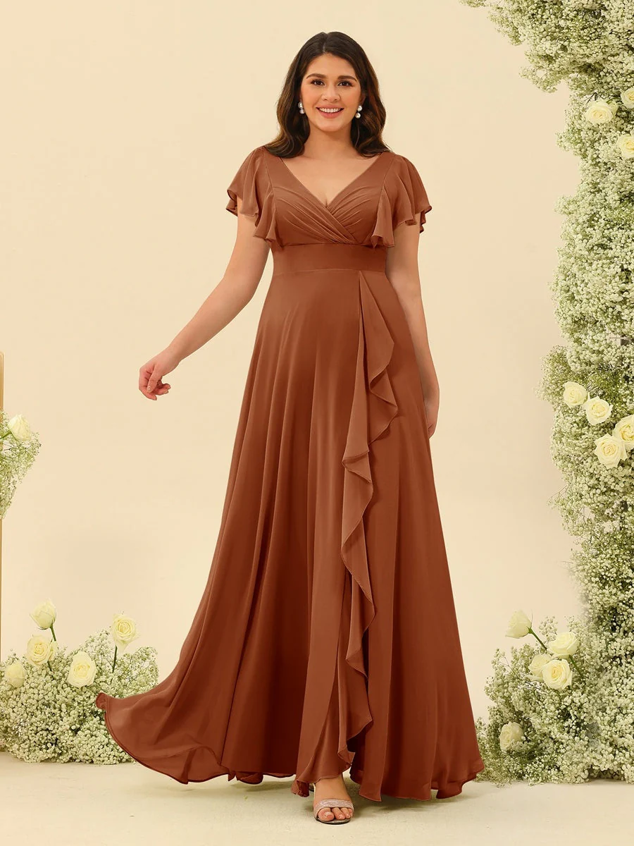 A-Line/Princess V-Neck Plus Size Bridesmaid Dresses with Ruffles - Image 6