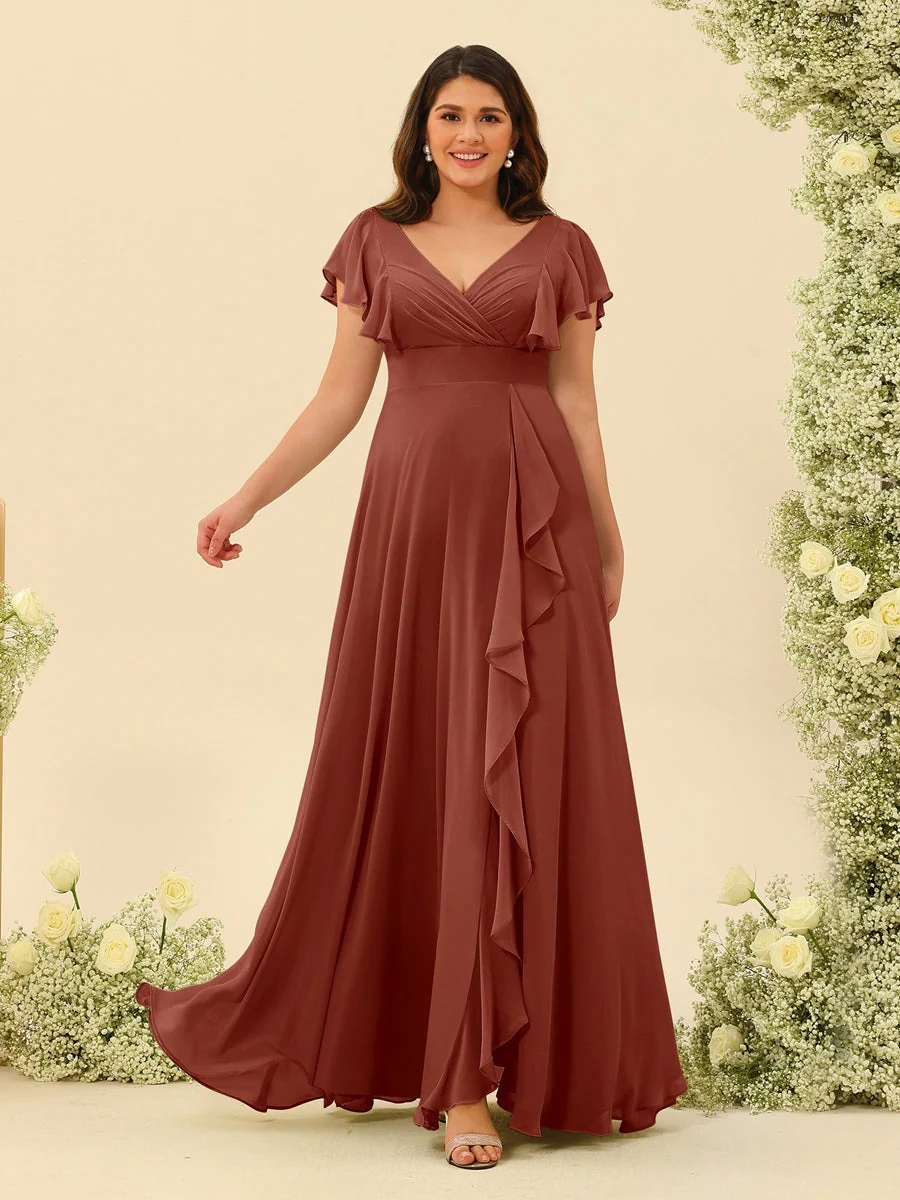 A-Line/Princess V-Neck Plus Size Bridesmaid Dresses with Ruffles - Image 9