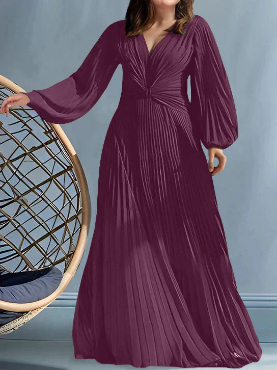 A-Line/Princess V-Neck Plus Size Mother of the Bride Dresses with Ruched - Image 11