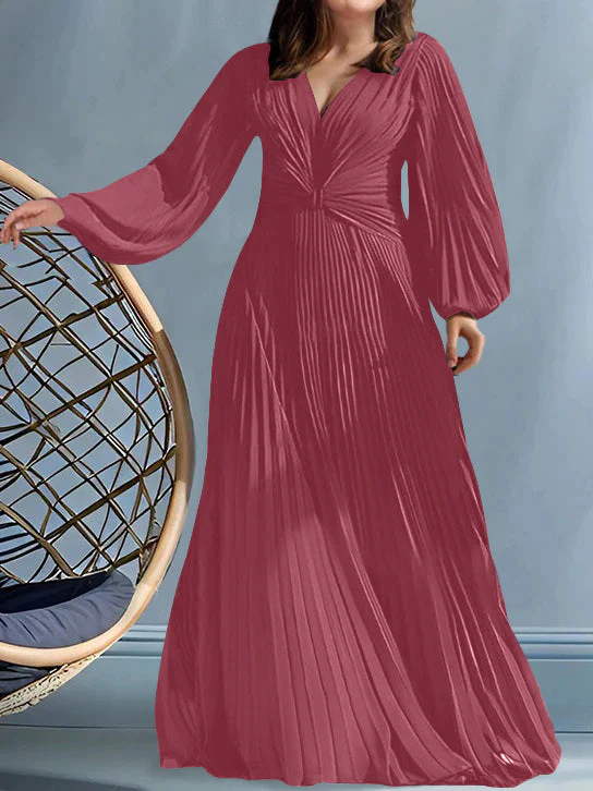 A-Line/Princess V-Neck Plus Size Mother of the Bride Dresses with Ruched - Image 14