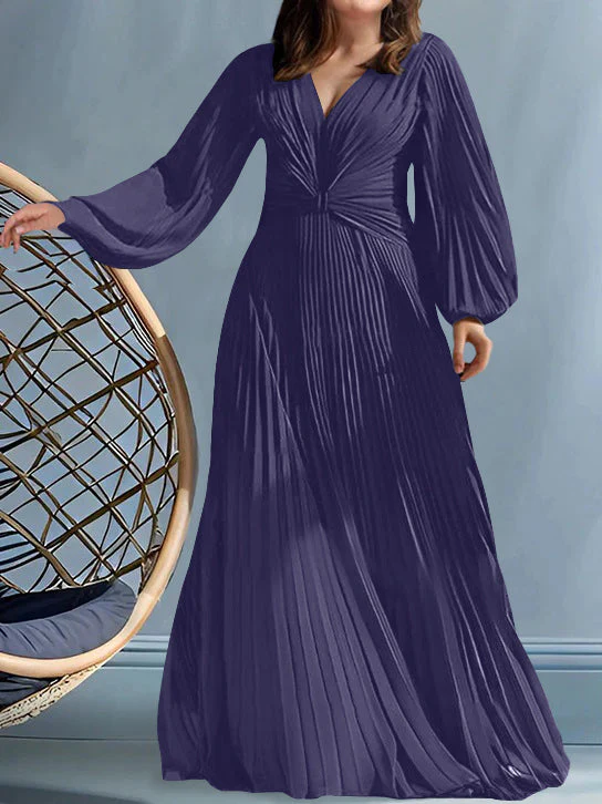 A-Line/Princess V-Neck Plus Size Mother of the Bride Dresses with Ruched - Image 17