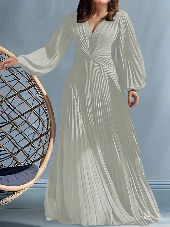 A-Line/Princess V-Neck Plus Size Mother of the Bride Dresses with Ruched - Image 19