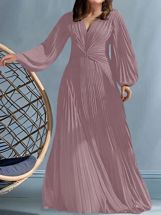 A-Line/Princess V-Neck Plus Size Mother of the Bride Dresses with Ruched - Image 22