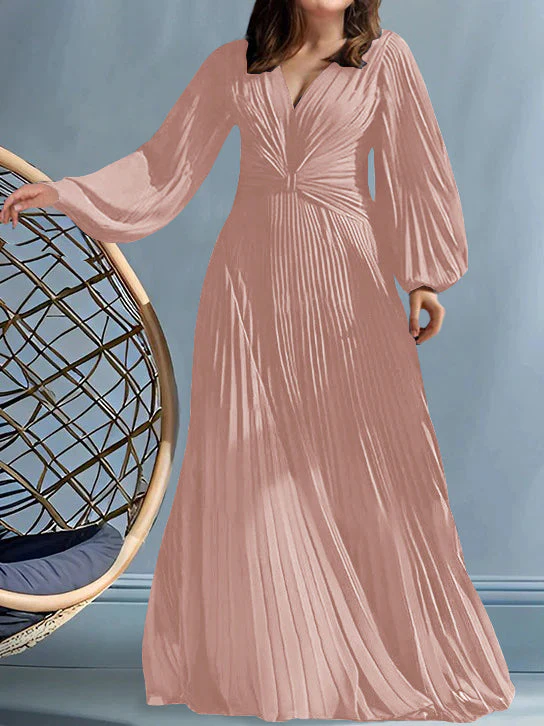A-Line/Princess V-Neck Plus Size Mother of the Bride Dresses with Ruched - Image 34