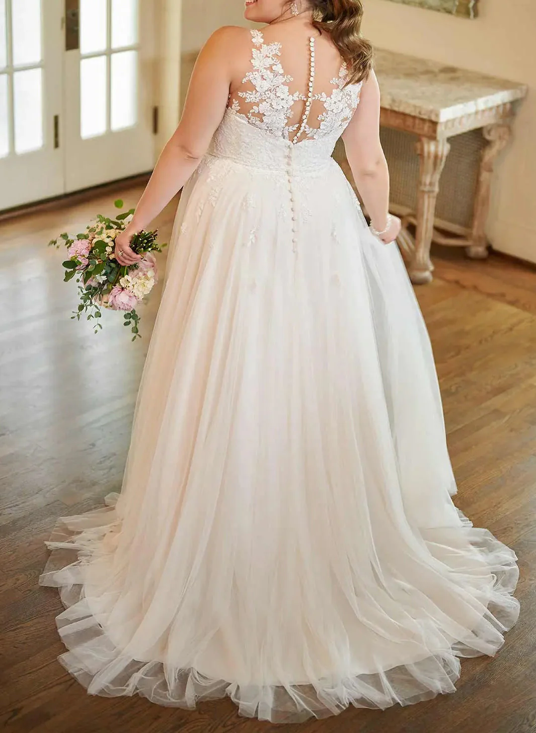 A-Line/Princess V-Neck Plus Size Lace Wedding Dress with Applique - Image 2