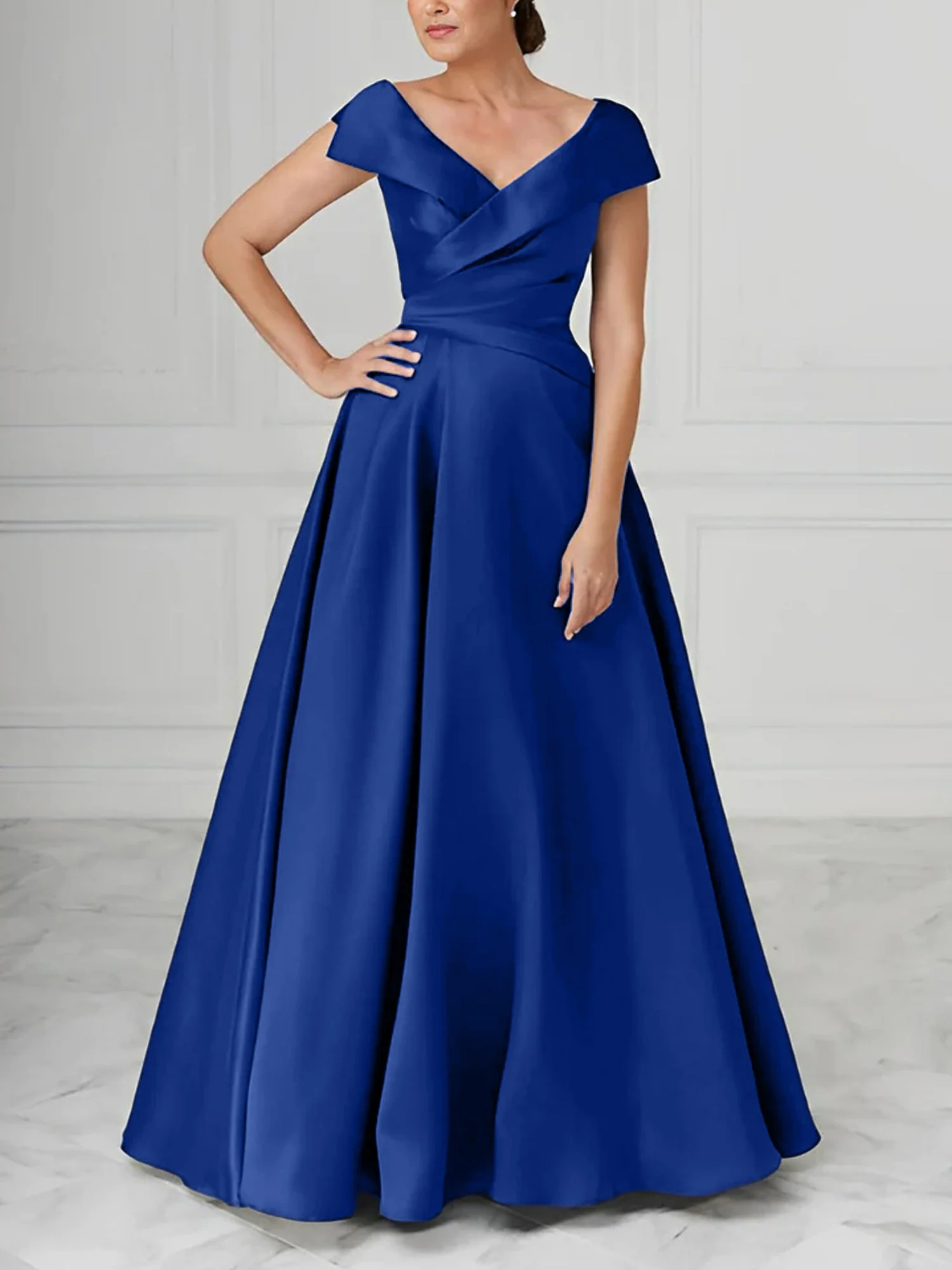 A-Line/Princess V-Neck Satin Mother of the Bride Dresses with Ruched - Image 13
