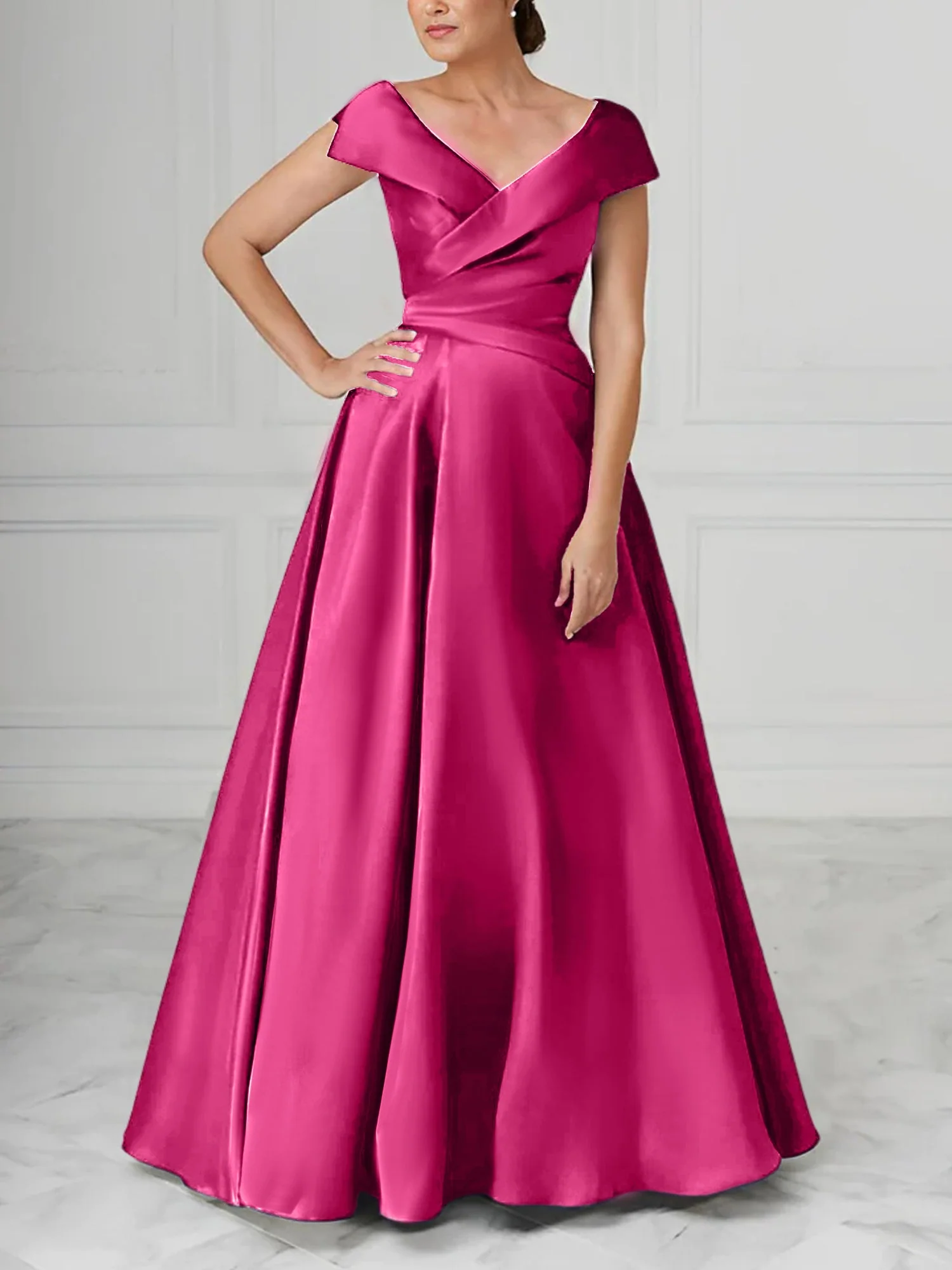 A-Line/Princess V-Neck Satin Mother of the Bride Dresses with Ruched - Image 20