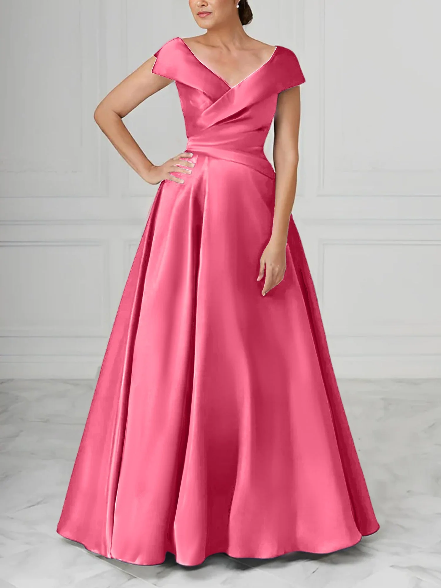 A-Line/Princess V-Neck Satin Mother of the Bride Dresses with Ruched - Image 21