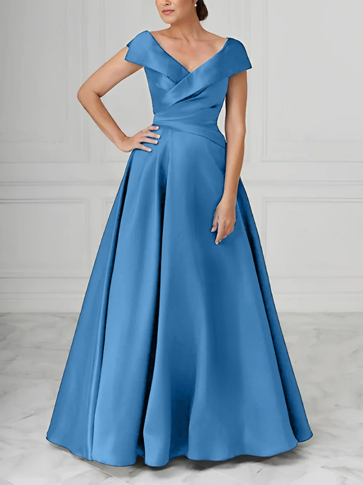A-Line/Princess V-Neck Satin Mother of the Bride Dresses with Ruched - Image 34