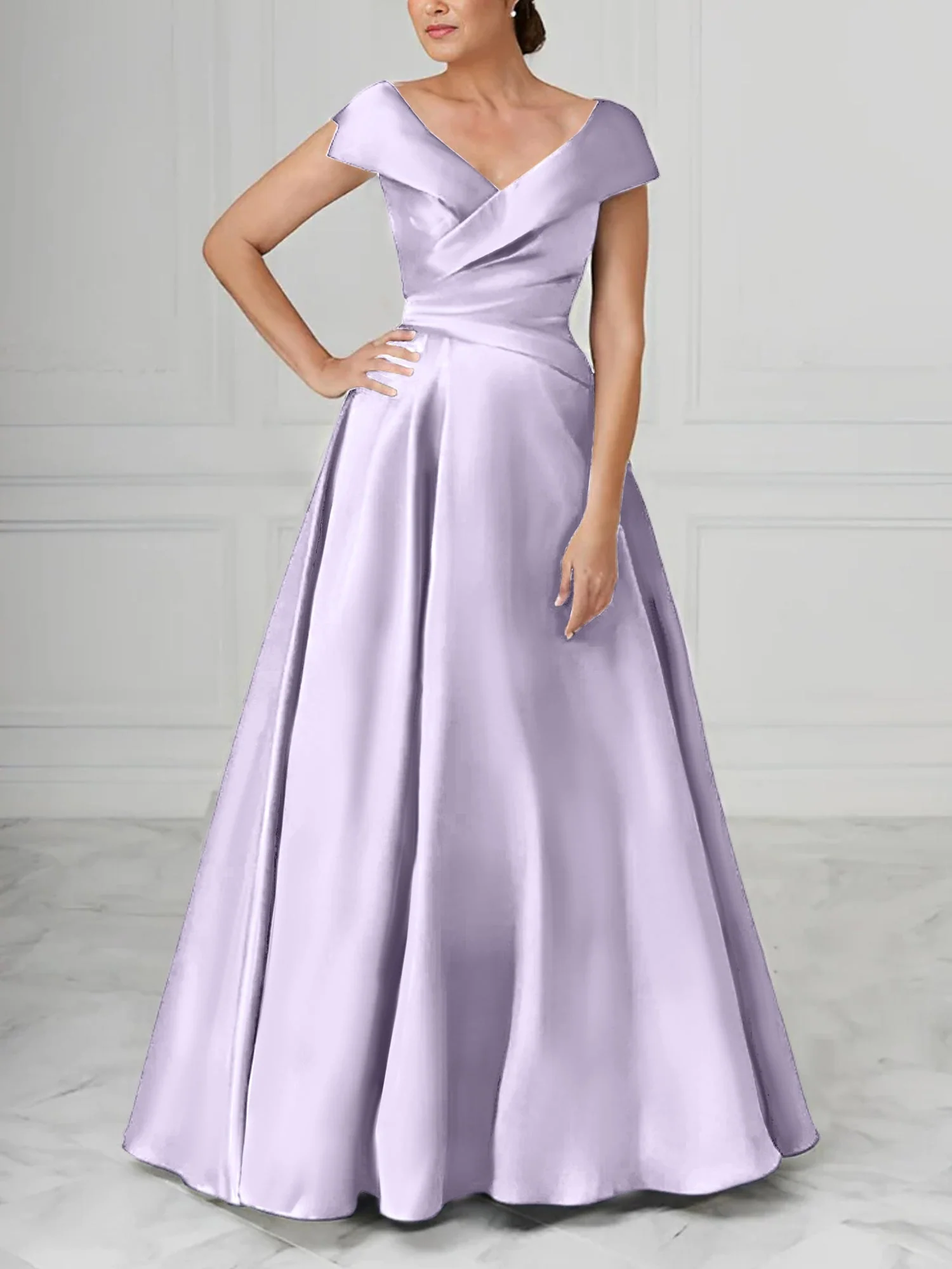 A-Line/Princess V-Neck Satin Mother of the Bride Dresses with Ruched - Image 36