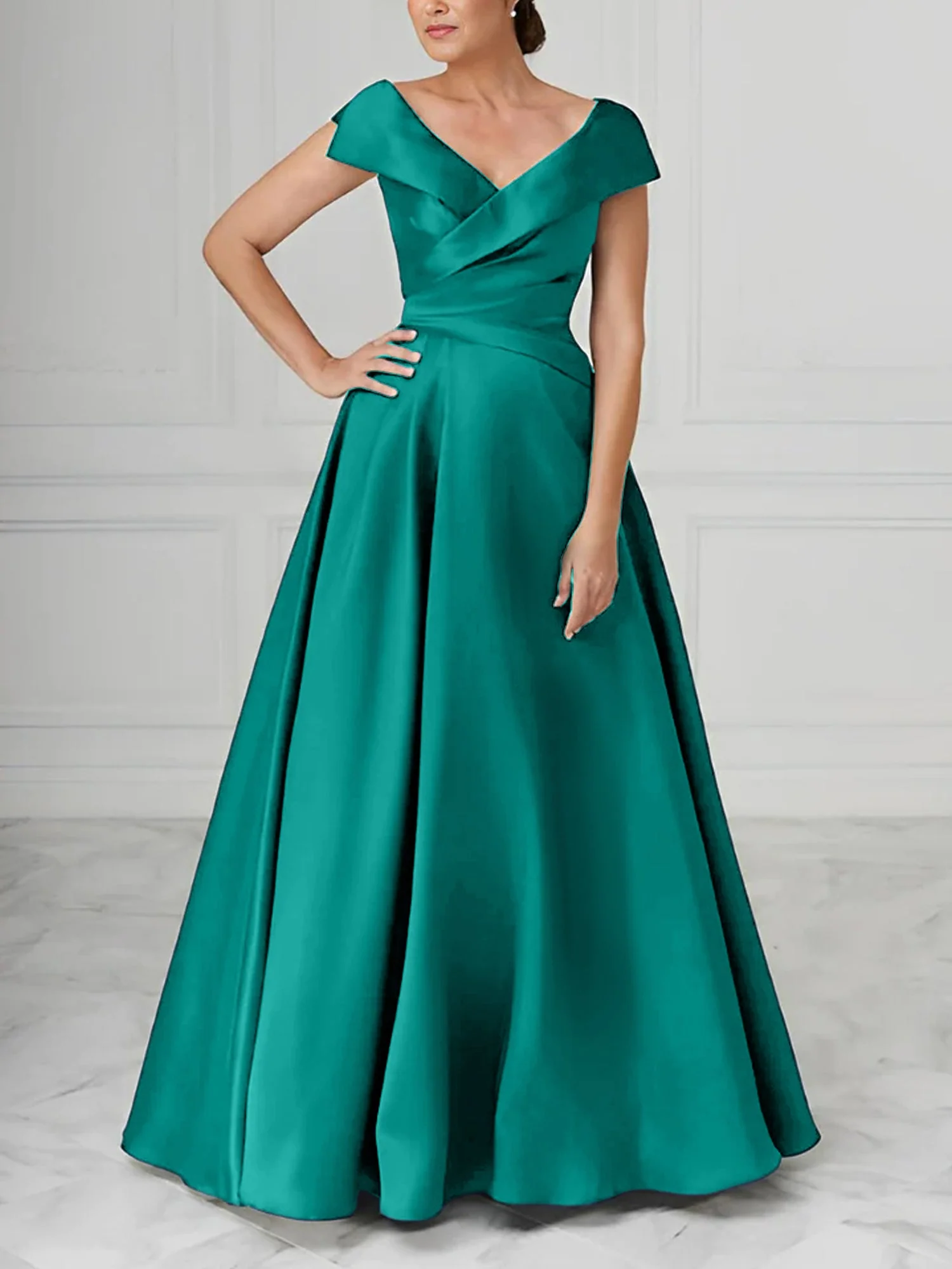 A-Line/Princess V-Neck Satin Mother of the Bride Dresses with Ruched - Image 48