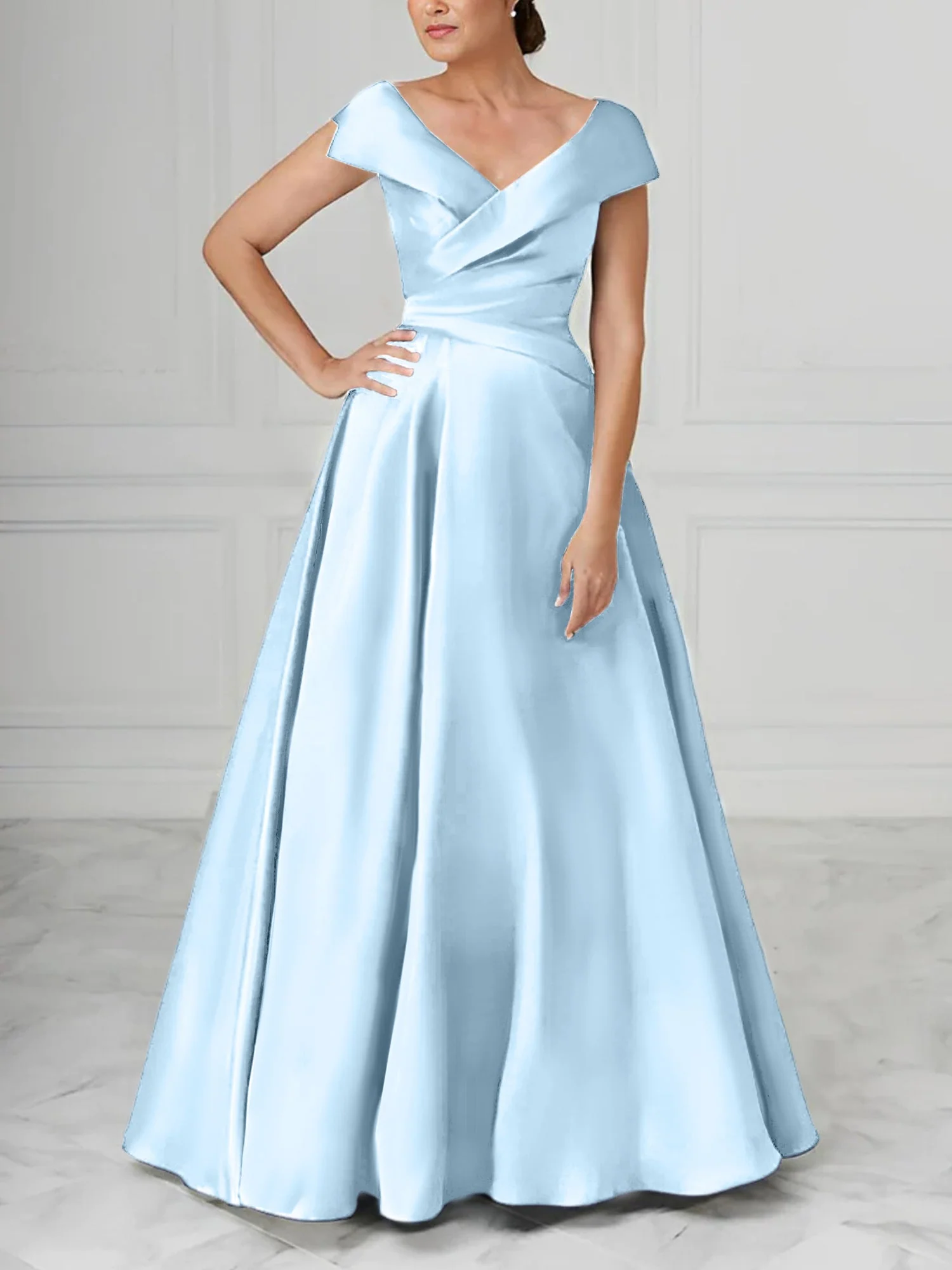 A-Line/Princess V-Neck Satin Mother of the Bride Dresses with Ruched - Image 59