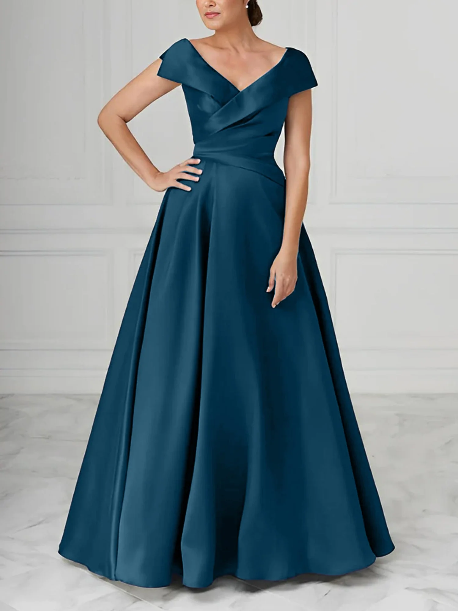 A-Line/Princess V-Neck Satin Mother of the Bride Dresses with Ruched - Image 64
