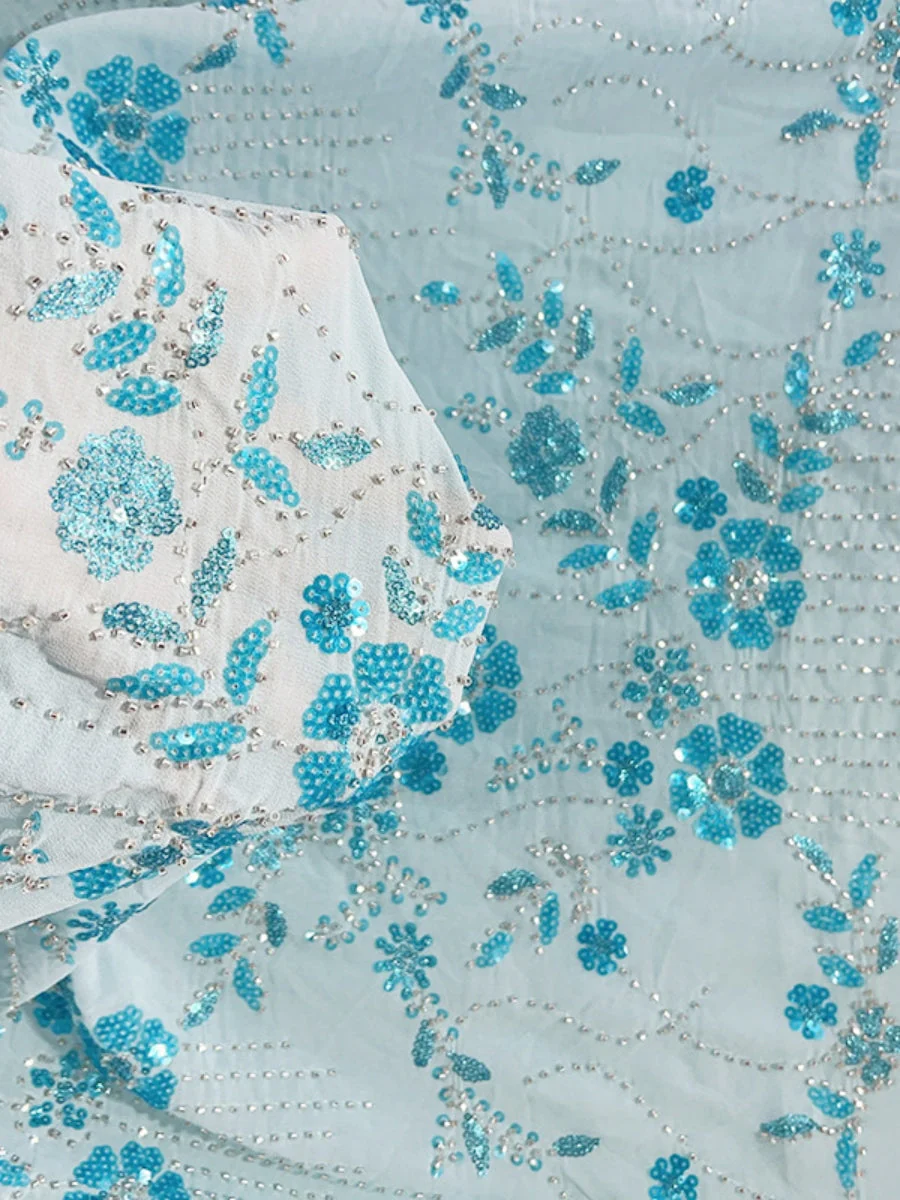 A-Line/Princess V-Neck Sequins Lace Mother of the Bride Dresses 3/4 Sleeves Floral Tea-Length - Image 4