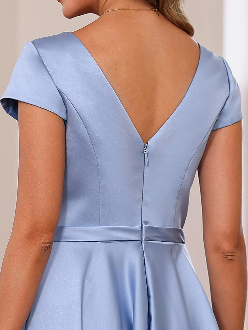 A-Line/Princess V-Neck Short Sleeves Ankle-Length Mother of the Bride Dresses With Pockets & Ruffles - Image 6