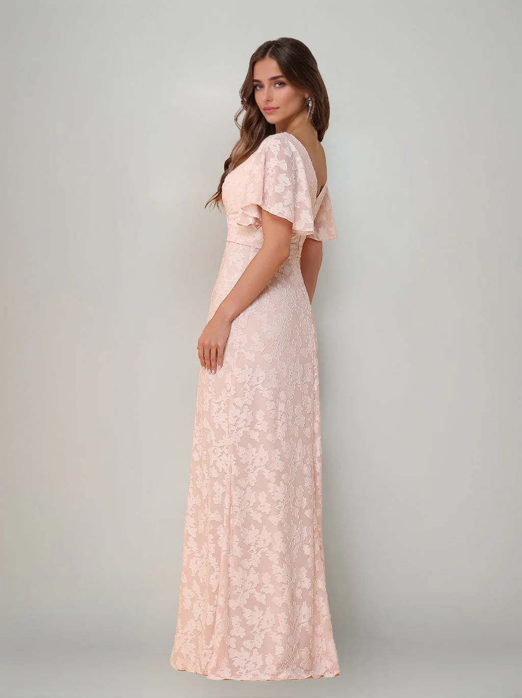 A-Line/Princess V-Neck Short Sleeves Floor-Length Bridesmaid Dresses with Split Side & Ruched - Image 3