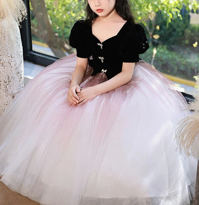 A-Line/Princess V-Neck Short Sleeves Floor Length Girl Party Dress with Crystals - Image 5