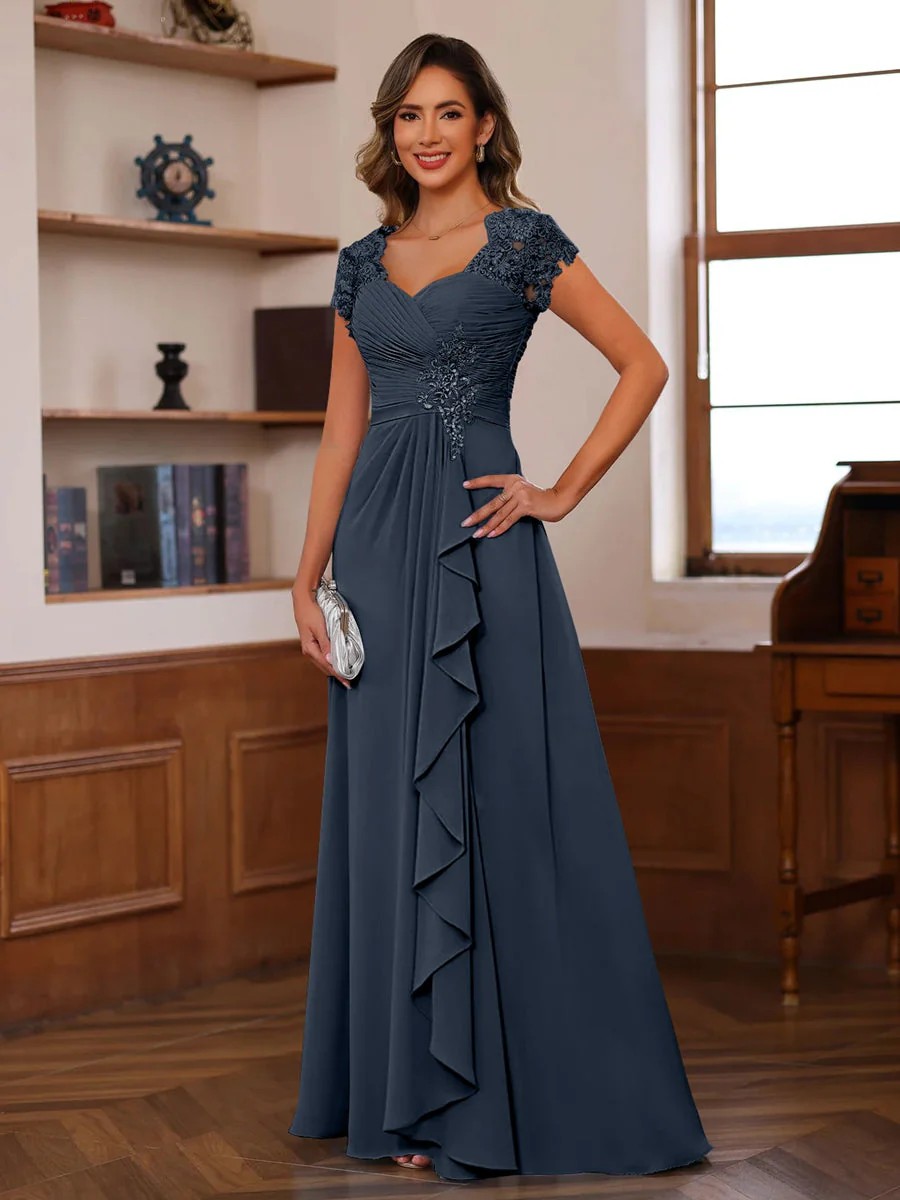 A-Line/Princess V-Neck Short Sleeves Pleated Mother of the Bride & Groom Dresses with Ruffles & Appliques - Image 32