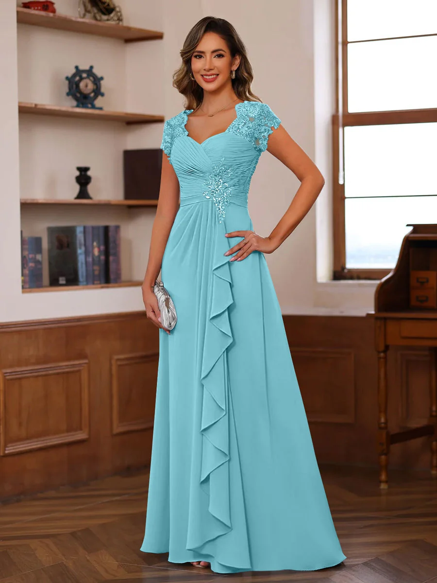 A-Line/Princess V-Neck Short Sleeves Pleated Mother of the Bride & Groom Dresses with Ruffles & Appliques - Image 4
