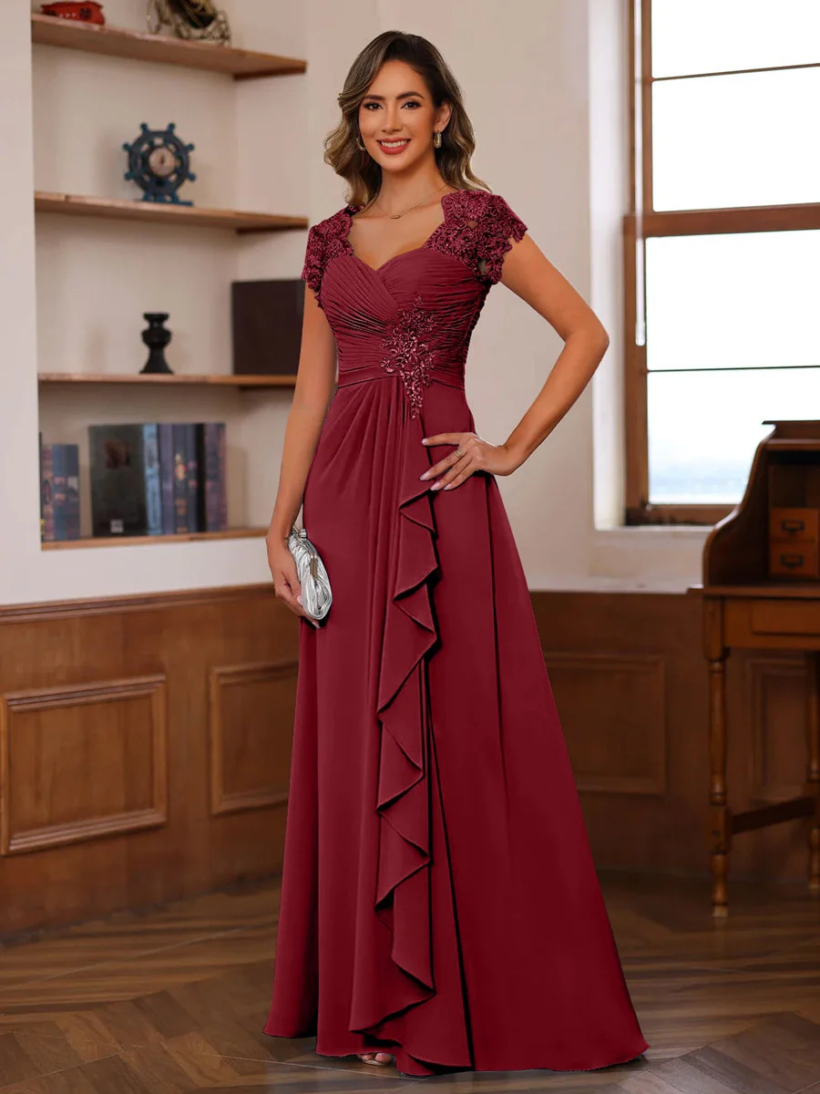 A-Line/Princess V-Neck Short Sleeves Pleated Mother of the Bride & Groom Dresses with Ruffles & Appliques - Image 5