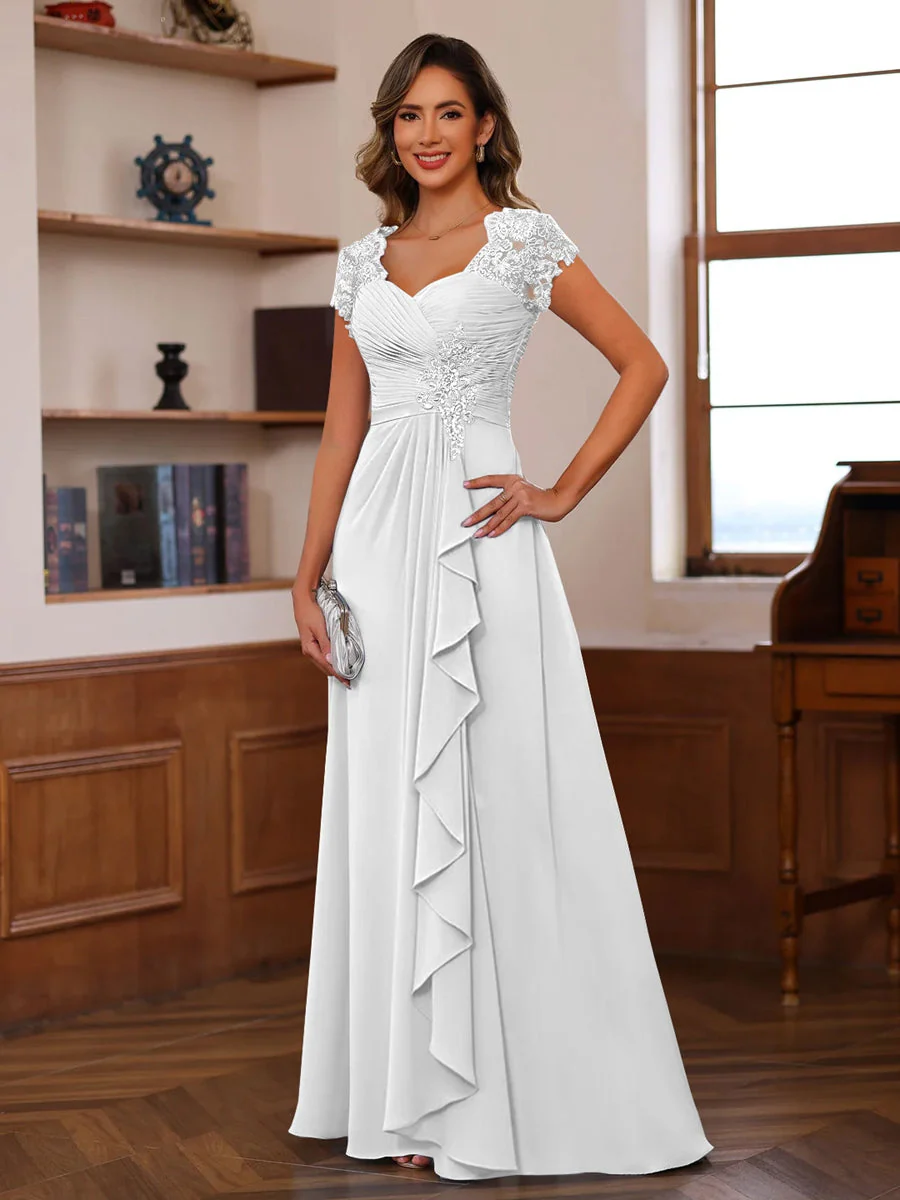 A-Line/Princess V-Neck Short Sleeves Pleated Mother of the Bride & Groom Dresses with Ruffles & Appliques - Image 50