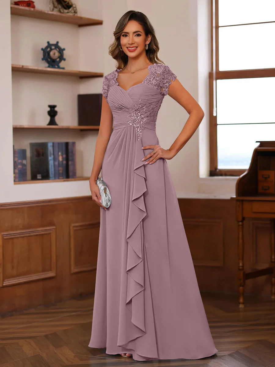 A-Line/Princess V-Neck Short Sleeves Pleated Mother of the Bride & Groom Dresses with Ruffles & Appliques - Image 52