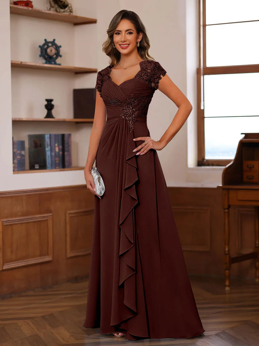 A-Line/Princess V-Neck Short Sleeves Pleated Mother of the Bride & Groom Dresses with Ruffles & Appliques - Image 6