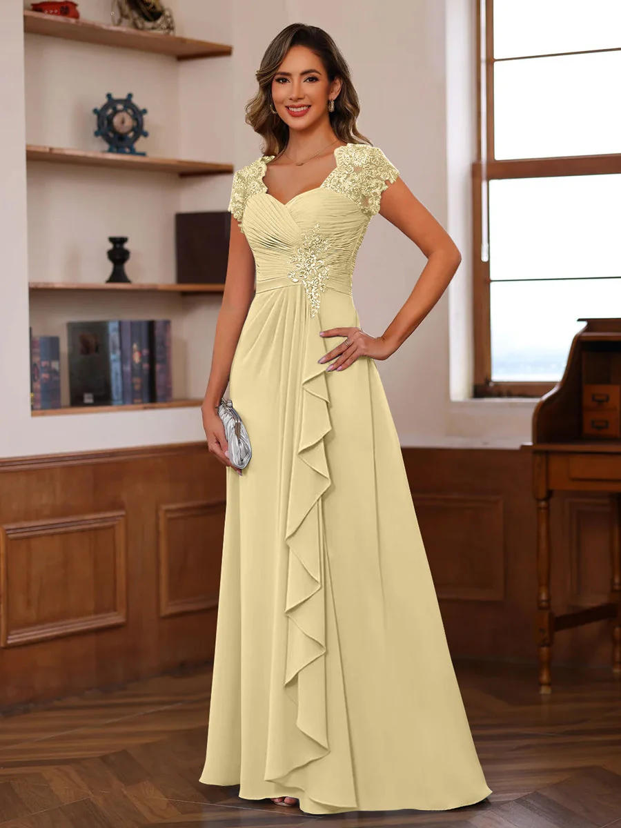 A-Line/Princess V-Neck Short Sleeves Pleated Mother of the Bride & Groom Dresses with Ruffles & Appliques - Image 9