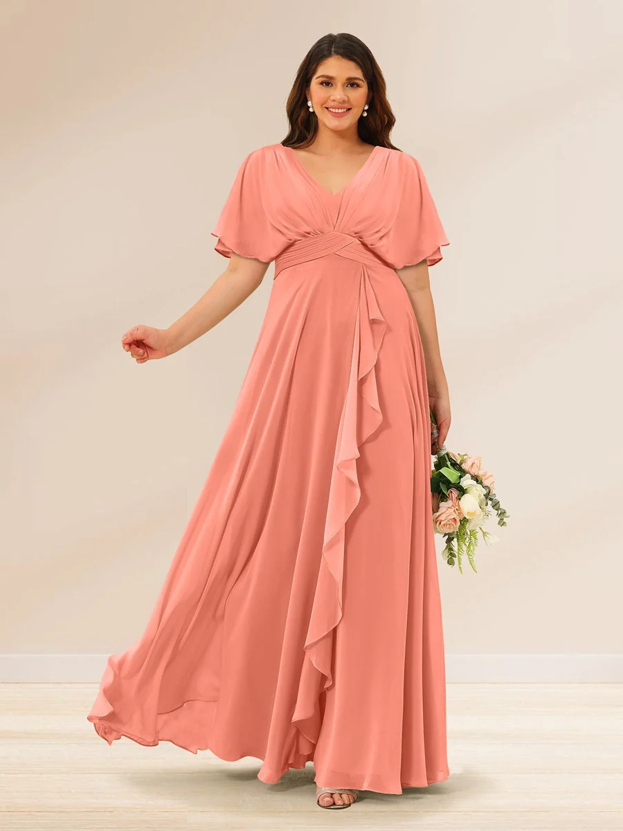 A-Line/Princess V-Neck Short Sleeves Plus Size Bridesmaid Dresses with Pockets - Image 10